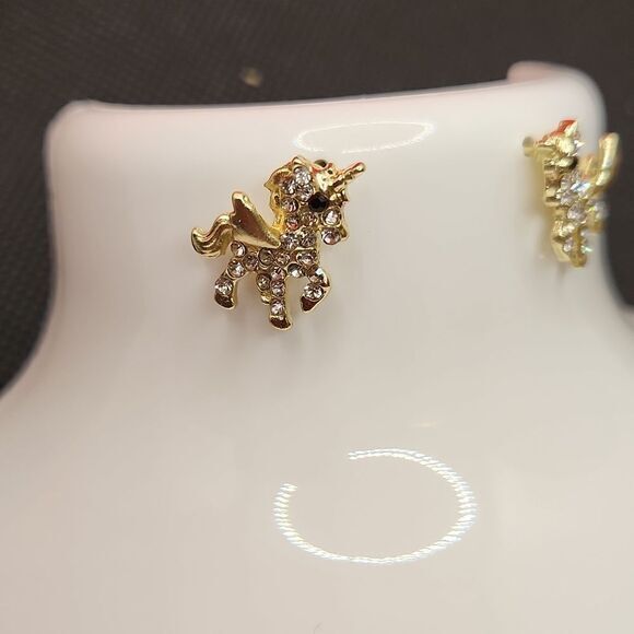 14K Gold Plated Unicorn Stud Earrings - Picture 4 of 4
